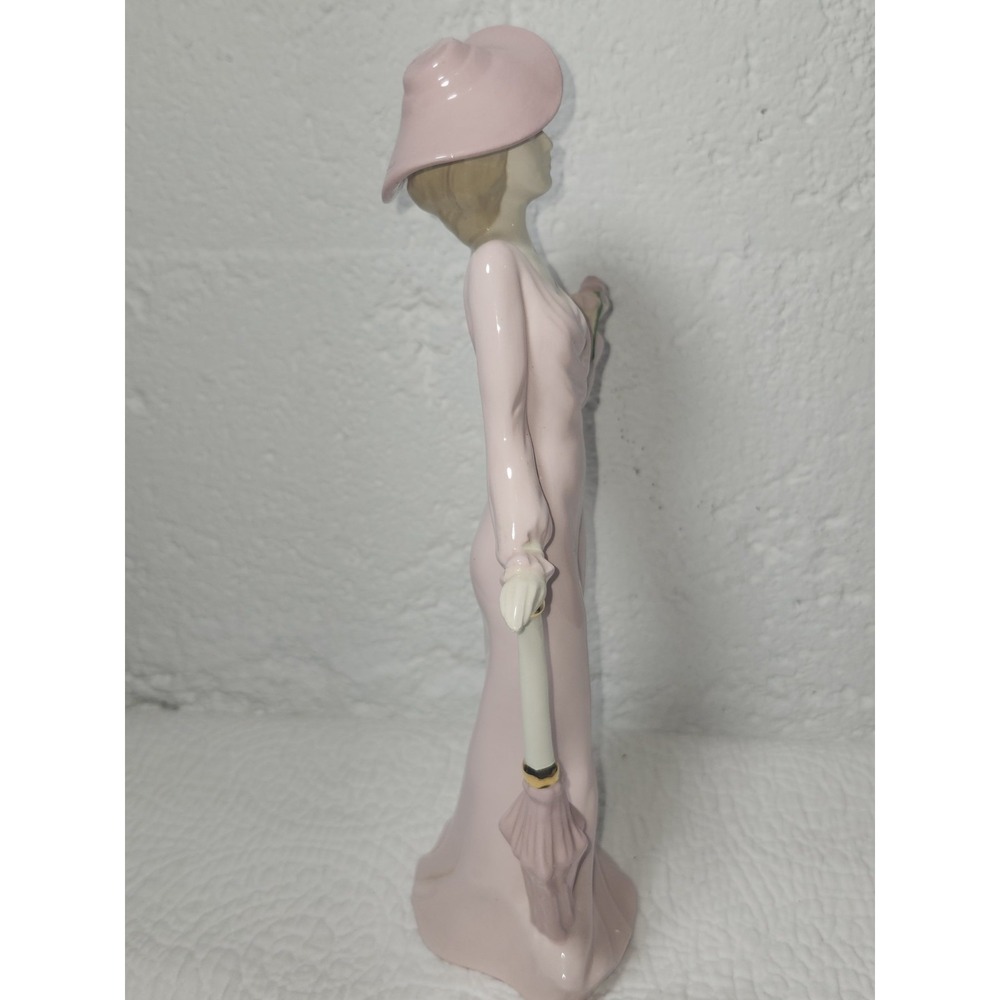 Vintage Art Deco Pink Lady With Umbrella Porcelain Figure 11" - Picture 3 of 10